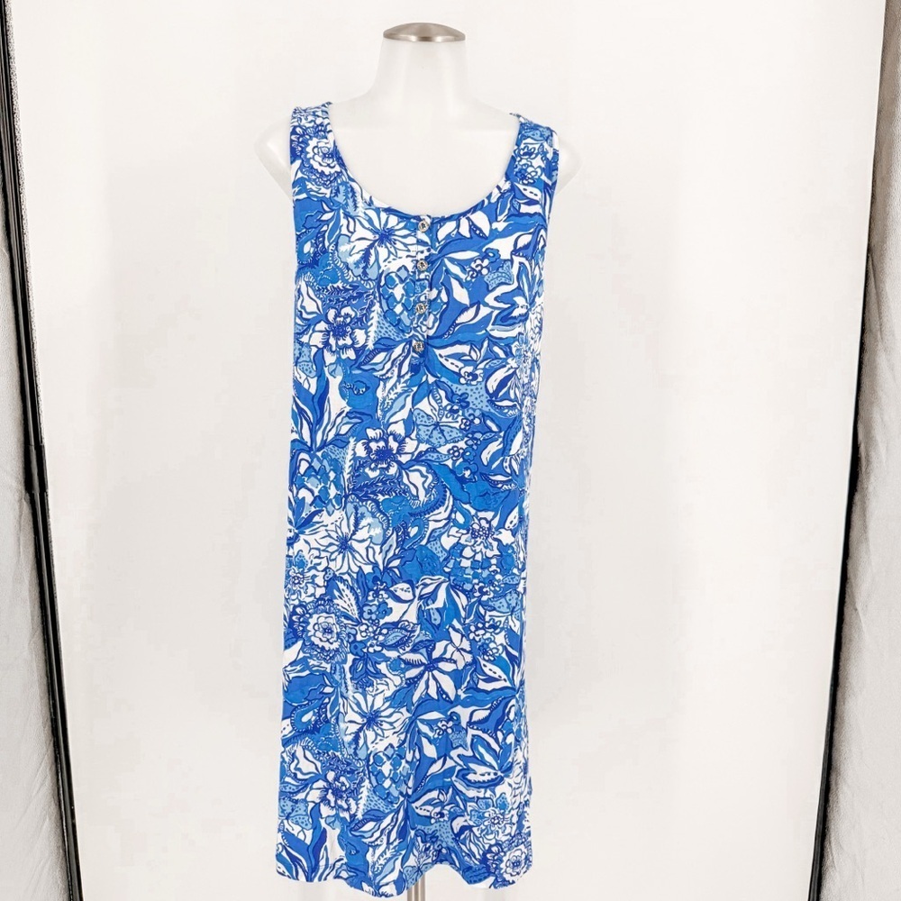 Lilly Pulitzer Vibrant Blue and White Floral Midi Dress